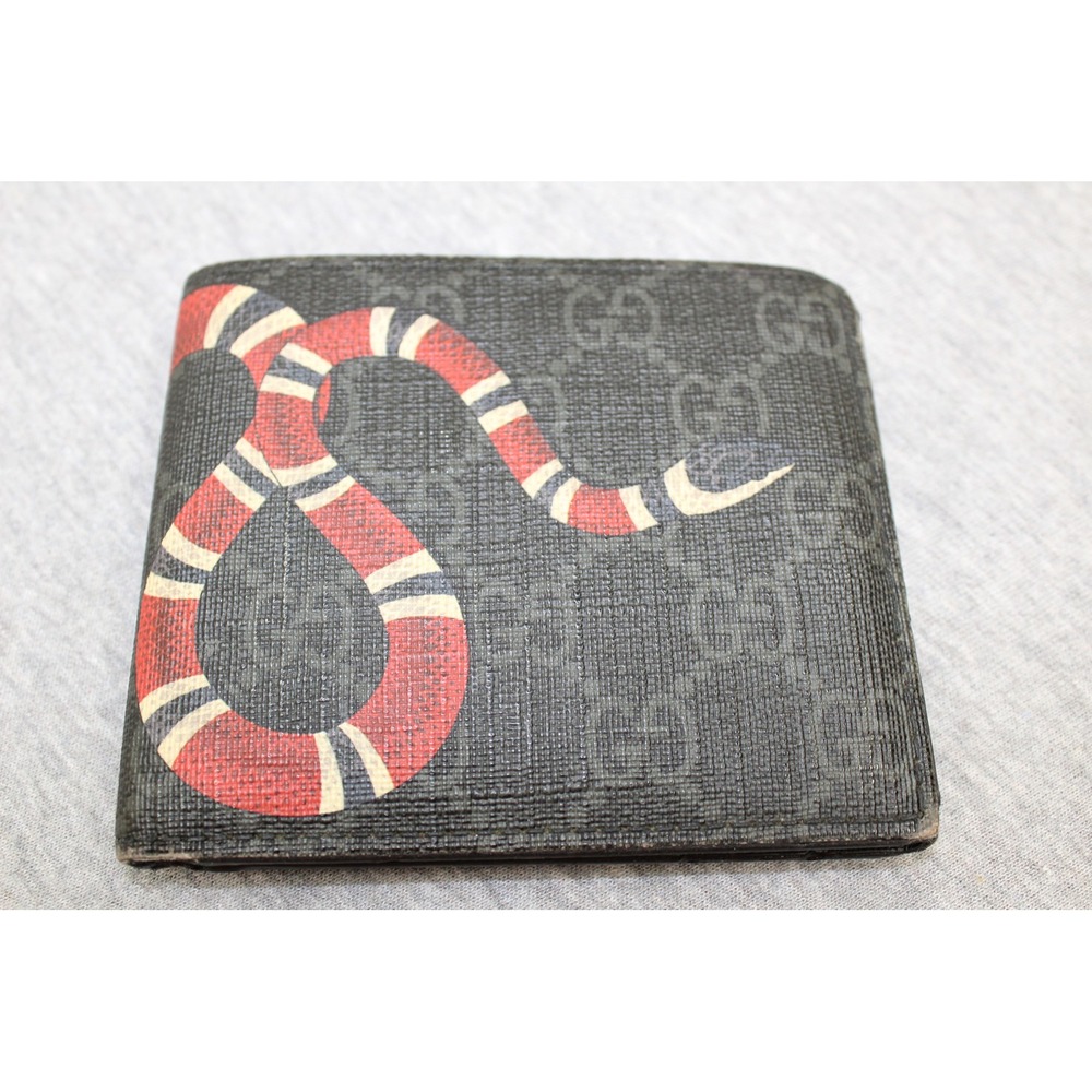 Gucci Wallet Mens OS Black Kingsnake GG Supreme Bifold Canvas Coated Leather